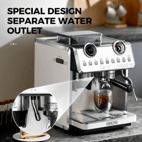 Semi-Automatic Coffee Maker with 2850W Coffee Bean Grinder, 20Bar Espresso Machine, ULKA High-Pressure Pump, Vintage Pressure Gauge