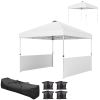 10' x 10' Pop Up Canopy Tent with 2 Half Sidewalls, UV50+ Instant Sun Shelter with Wheeled Carry Bag, White