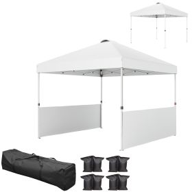 10' x 10' Pop Up Canopy Tent with 2 Half Sidewalls, UV50+ Instant Sun Shelter with Wheeled Carry Bag, White