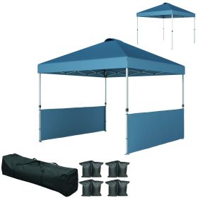 10' x 10' Pop Up Canopy Tent with 2 Half Sidewalls, UV50+ Instant Sun Shelter with Wheeled Carry Bag, Dark Blue