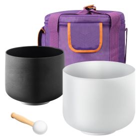 2PCS Crystal Singing Bowls, 8-inch and 10-inch A & F Note Singing Bowls, Frosted Quartz Singing Bowl with 10" Carrying Bag
