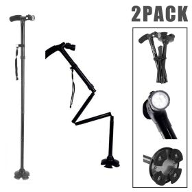 (2 Pack)5-Levels Adjustable Height Walking Stick Portable Foldable Cane Travel Camping Hiking Walking Cane w/LED Light(Logistics only For USPS.TK/TMEU