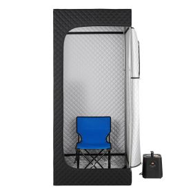 Upgraded Portable Steam Sauna for Home, 1 Person Full Body Home Spa Tent with Steamer & 1 Foldable Chairs & Remote & Essential Oil Box