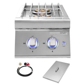 Double Grilling Side Burners, 2 x 17,000BTU Liquid Propane Side Burner for Outdoor Kitchen, Convertible to Natural Gas