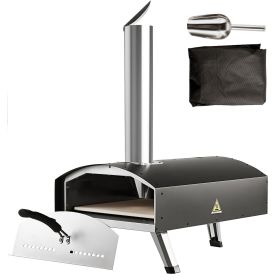Outdoor Oven 12-inch Pellet and Charcoal Fired Maker, Portable Outside Stainless Steel Grill with Pizza Stone, Waterproof Cover, Shovel