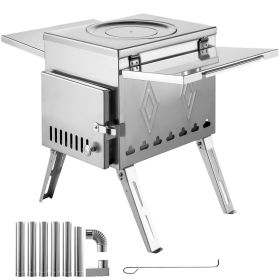 Tent Wood Stove 17.5x14.7x10.6 inch, Camping Wood Stove 304 Stainless Steel With Folding Pipe, Portable Wood Stove 95.7 inch Total Height For Cam