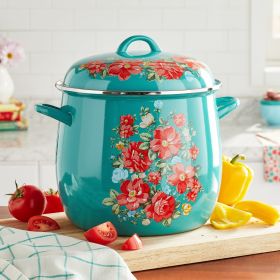 Vintage Floral 12-Quart Enamel on Steel Stock Pot