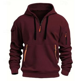 Dropped Shoulder Hooded Sweatshirt Men's Women's Plus Size Loose Pullover Fashion Sweatshirt (Option: Wine Red-L-1pcs)