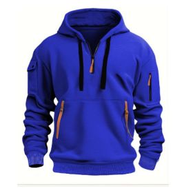 Dropped Shoulder Hooded Sweatshirt Men's Women's Plus Size Loose Pullover Fashion Sweatshirt (Option: Blue-L-1pcs)