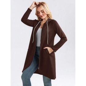 Personality Street Zip Hooded Long Velvet Lining Sweatshirt (Option: Brown-L)