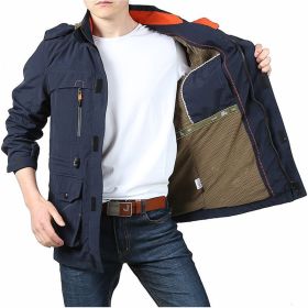 Men's Medium To Long Casual Outdoor Hooded Plus Size Jacket (Option: Blue-L)