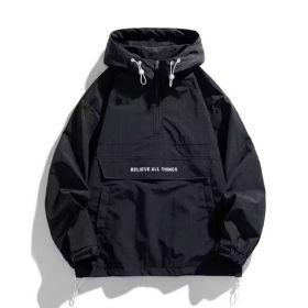 Half Zipper Pullover Men's Spring And Autumn New Hooded Fir Sweater (Option: Black-L)