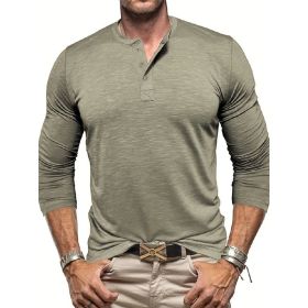 Men's Long-sleeved Henry Collar T-shirt (Option: Matcha color-S)