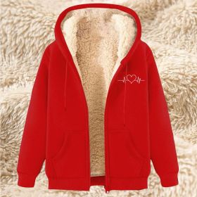 Men's Fleece Hoodie With Fleece Lining, Thick And Warm For Winter, Lamb Fleece For Autumn And Winter (Option: 21 Red-XL)