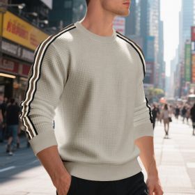 Casual Men's Loose Round Neck Sweater Thin (Option: Light Khaki-S)