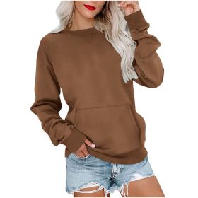 Women's Pin Solid Color Round Neck Loose Long-sleeved Sweater (Option: Caramel Color-S)