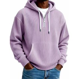 Men's Solid-Colored Corduroy Long-Sleeve Hoodie For Sports And Casual Wear (Option: Purple-S)