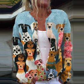 3D Digital Printing Cardigan Knitted Coat (Option: HWJ165612-L)