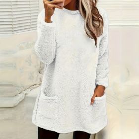 Women's Long Sleeved Pocket Plush Hoodie T-shirt (Option: White-L)