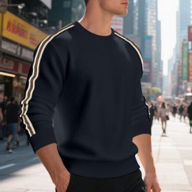 Casual Men's Loose Round Neck Sweater Thin (Option: Navy Blue-S)