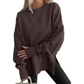 Fashion Casual Round Neck Pullover Loose Sports Long-sleeved Sweater (Option: Coffee-S)