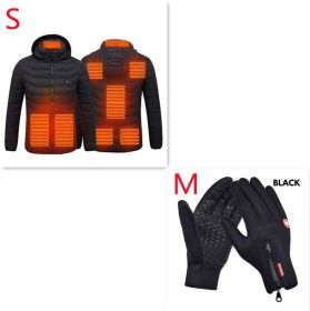 Winter Heated Jacket USB Electric Cotton Coat Zip-up Heater Thermal Clothing Heating Vest For Men (Option: Black Zone8 Set-S)