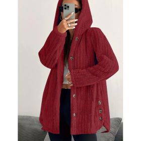 Hooded Loose Plush Coat Women's Regular Sleeve (Option: Red-S)