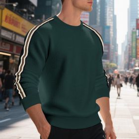 Casual Men's Loose Round Neck Sweater Thin (Option: Dark Green-S)