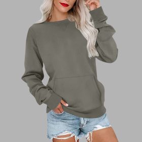 Women's Pin Solid Color Round Neck Loose Long-sleeved Sweater (Option: Gray Green-S)