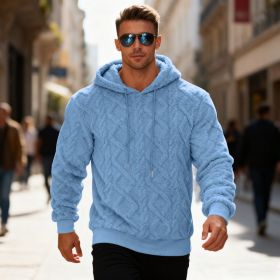 Plush Hooded Sweatshirt Winter Warm Long-sleeved Pullover Top Men's Casual Solid Color Fleece Hoodie Clothing (Option: Light Blue-S)