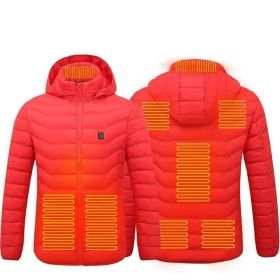 Men Heated Puffer Jacket Electric Heating Coat Insulated Hood Windbreaker 9Heat Zones (Option: Red Zone8-S)