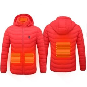 New Heated Jacket Coat USB Electric Jacket Cotton Coat Heater Thermal Clothing Heating Vest Men's Clothes Winter (Option: Red Zone8-M)