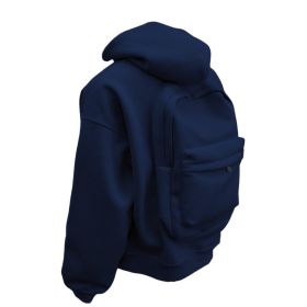 Backpack Men's Loose Sports And Leisure Hooded Zipper Sweatshirt (Option: Navy Blue-S)