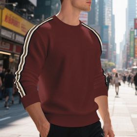 Casual Men's Loose Round Neck Sweater Thin (Option: Purplish Red-S)