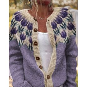 3D Digital Printing Cardigan Knitted Coat (Option: Purple-S)