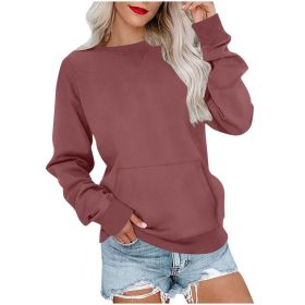 Women's Pin Solid Color Round Neck Loose Long-sleeved Sweater (Option: Dark Red-S)