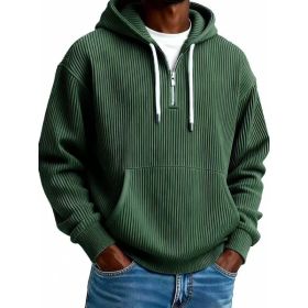 Men's Solid-Colored Corduroy Long-Sleeve Hoodie For Sports And Casual Wear (Option: Dark Green-S)