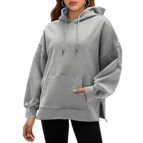 Fisoew Women's Hoodies Oversized Sweatshirts Casual Long Sleeve Side Slit Pullover Tops Fall Winter Outfits With Pocket (Option: Grey-XXL)
