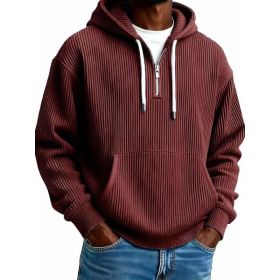 Men's Solid-Colored Corduroy Long-Sleeve Hoodie For Sports And Casual Wear (Option: Wine Red-S)