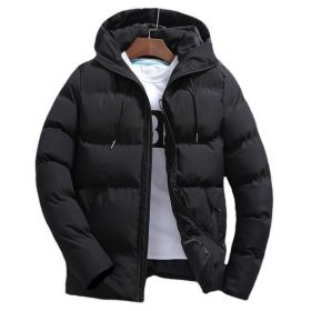 New Men's Pure Cotton Padded Jacket Hooded Coat (Option: Black-5XL)