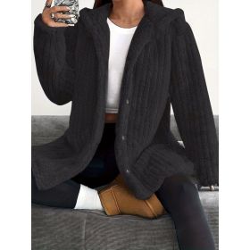 Hooded Loose Plush Coat Women's Regular Sleeve (Option: Black-S)