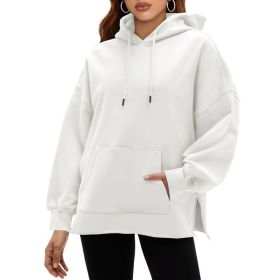 Fisoew Women's Hoodies Oversized Sweatshirts Casual Long Sleeve Side Slit Pullover Tops Fall Winter Outfits With Pocket (Option: White-XL)