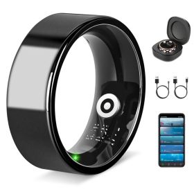 Smart Ring Health Tracker Fitness Sleep Stress HRV Tracker With Charging Case Magnetic Charging Cable For Women & Men Compatible With IOS & Andro (Option: Black-Size 9)