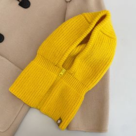 Autumn Winter Knit Hat Zipper Warm Neck Cover Head Wool Neck Hat (Color: Yellow)