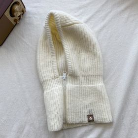 Autumn Winter Knit Hat Zipper Warm Neck Cover Head Wool Neck Hat (Color: White)