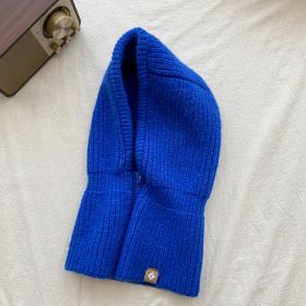 Autumn Winter Knit Hat Zipper Warm Neck Cover Head Wool Neck Hat (Color: Blue)