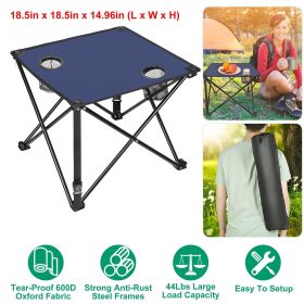 1Pc/2Pcs Options -- Foldable Camping Table Portable Picnic Table Lightweight Travel Desk with 2 Cup Holders Carrying Bag (Color: Navy Blue, Quantity: 1Pc)