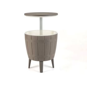 Outdoor Cooler Bar Table with Telescopic Tabletop for Beer and Wine (Color: Brown & White, Type: Outdoor Coolers)