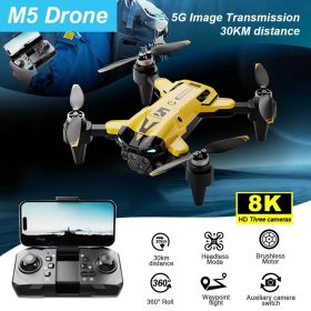 M5 Mini Drone With 8K HD Camera, 5G Real-Time Transmission, 30KM Long Range, Foldable Design, One Key Return & 360 Stunt - Beginner Friendly RC D (Option: Yellow)