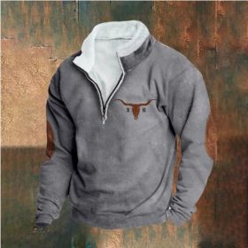 Retro Patchwork Half Cardigan Men's Long-sleeved Sweater (Option: Grey 1-2XL)